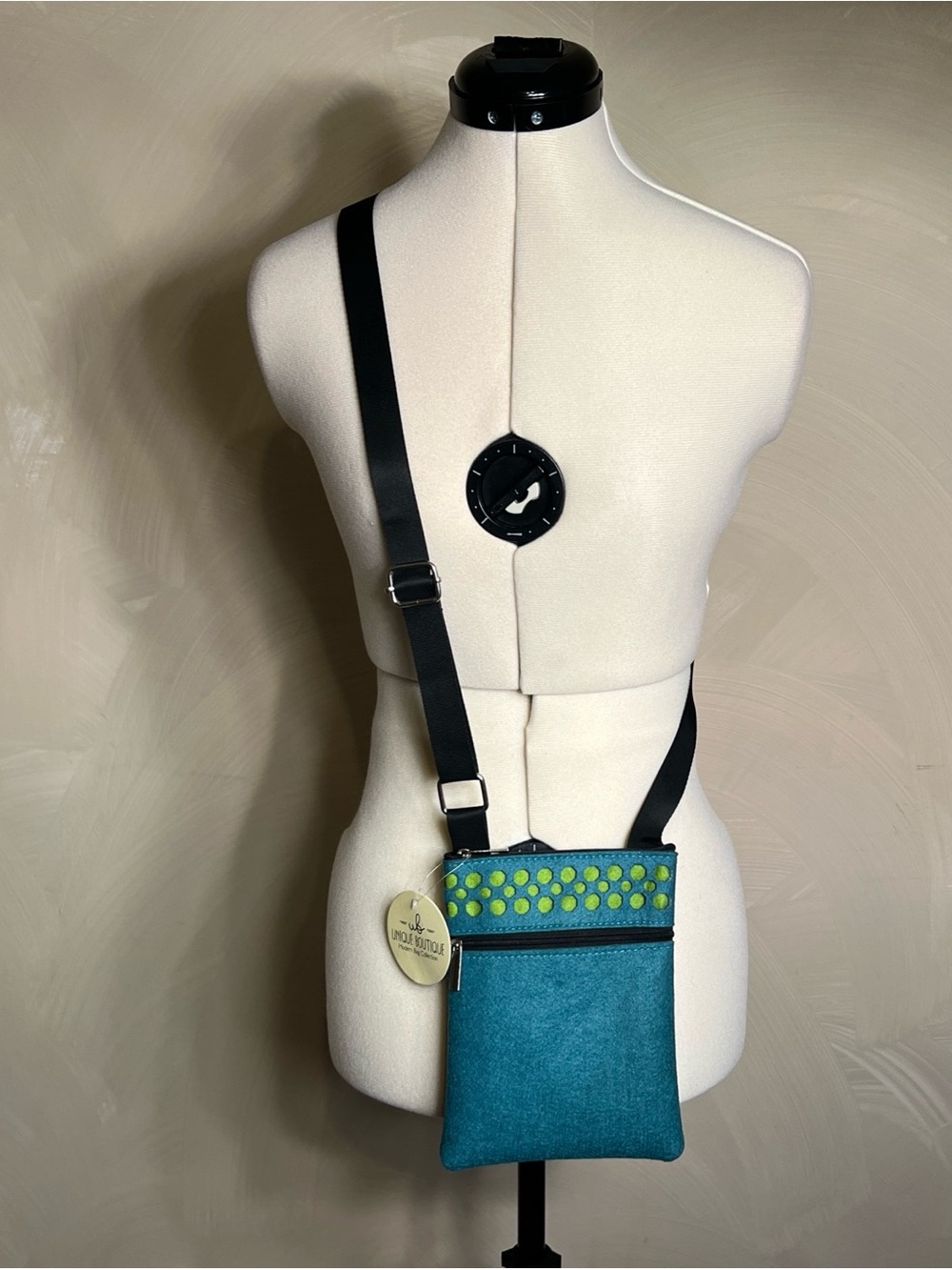 Unique Boutique Modern CO. Turquoise Felt Adjustable Crossbody Lined Casual Bag